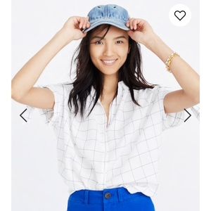 Madewell White Windowpane Tie-Sleeve Shirt Sz S